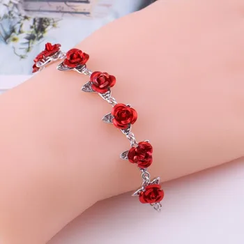 Romantike Rregullueshme Red Rose Lidhje Zinxhir Byzylyk Modës shën valentinit Dhuratë për të Dashurin e Grave të Dorës Rrathë Nusja Bizhuteri Accessori