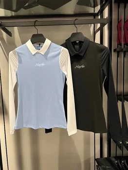 Të ri të Golf të Veshjeve të Grave Akull Mëndafshi Mëngë të Gjata T-shirt të Shpejtë të Thatë Breathable Polo Krye Natyrë të Rastit Sunscreen Topin Kostum