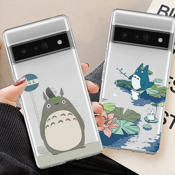 E bukur Japoni Cartoon Gjallë Larg Totoro Telefon Rast për Google Pixel 7a 7Pro 6a 6 6Pro 5G Qartë Fqinji Im Totoro Mbulon Fundas