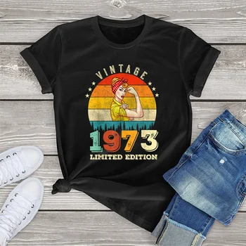 FLC 100% Pambuk 50 Datëlindjes 1973 Edicionin e Kufizuar Vintage 50 Vjeçare Dhuratë Grave T-Shirt të Shtypura Krye Unisex Femrat Rastësor Tee