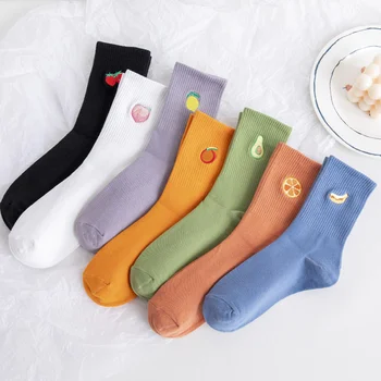 PS&QYTETIT INS Vintage Qëndisje Fruta Womne e Çorape Karamele Ngjyra e Fëmijëve Qesharake Çorape Japoneze Çorape Pambuku të Modës Për Femra