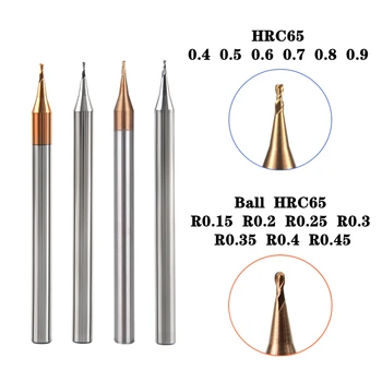 HRC65 Mikro Carbide Mulliri Prestar D0.3mm-0.9 mm Mini Vogla me Diametër Mikro Topin Fund Mulliri Prestar R0.15-R0.45 CNC Mjet