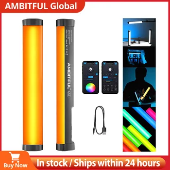 AMBITFUL A2 RGB 2500-8500K RGB LED Video Rrinë Tub Dritë, CRI 95+ TLCI 97 +,Ndërtuar në APP Litium Bateri Magnetike Funksion