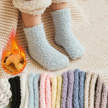 Vjeshtë e Dimër të Trasha Ngrohtë Gome Anti-shqip Fëmijët Koral Qeth Katin Çorape Super të Butë Çorape për Foshnjore Toddler në Shtëpi duke Fjetur Çorape