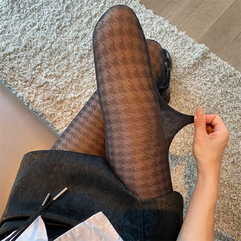 Moda Houndstooth Zi Stockings Grave Të Reja Të Shtrënguar Të Lartë Të Hollë Natën E Klubit Të Partisë Pantyhose Femra Sexy Lolita Gotik Stockings