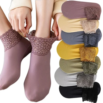Gratë të Ulët Dantella Tub Çorape Vintage Breathable Kadife të Ngrohtë në Shtëpi Katin Çorape Anti-shqip Goditje Shapka Hollë Zonja Dantella Anije Çorape
