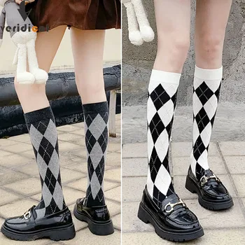 Gjatë Çorape Grave Stockings Organike Pambuku Diamant Të Ngrohtë Kofshë Të Lartë Zonja Vajzat Rrugëve Të Rinj Të Modës Rastësor Çorape Gju Harajuku