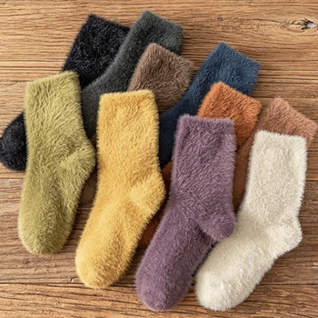 Dimrit të Ngrohtë Mink Lesh Çorape Trash Termike Lesh Kashmiri Bora Çorape Seamless Kadife Çizme Katin e Gjumit Çorape për Gratë