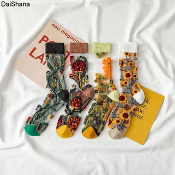 2021 Reja Të Produkteve Me Cilësi Të Lartë Femra Çorape Harajuku Kristal Slik Batica Çorape Qesharake Sunflowers Hardhi, Lule Lumtur Bukur Çorape
