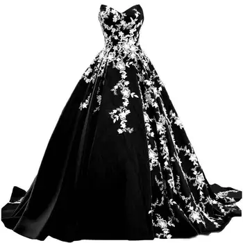 Vintage Gotik të Zezë dhe të Bardhë Wedding Dresses 2023 me të Dashurën e Strapless Kopsht Vend Nusërisë Dasma Gowns Spastrim Plus Size