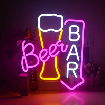Birrë Neon Bar Shenjë Led Dritat Neon Për Mur Dekor Të Lehta Deri Bar Argumente Për Shtëpi Bar Cart Restorant Njeriu I Shpellave Kafe Klub Partisë Neon