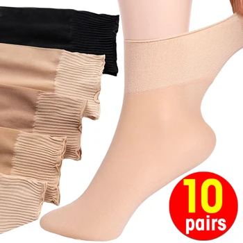 10Pairs Ultra-hollë Transparente Çorape Najloni Çorape Çorape Grave të Verës Hollë Elastike Ruffled Mëndafshi Femra të Zonjat të Kyçin e këmbës të Shkurtër Çorape