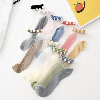 Zonja Perla Kristal Mëndafshi Anije Çorape Kristal Mëndafshi Dantella Najloni Transparente Rrjetë Femra Çorape Çorape Çorape Anije Verë të Shkurtër Q2L8