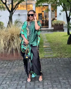 Të Njohura Të Afrikës Së Modës Mëndafshi Të Shtypura 1 Set Gratë Kaftan Maxi Fustan Dashiki Shtypur Kuvajt Musliman Zonja E Lirshme Abaya Gowns
