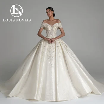 LOUIS NOVIAS Topin Fustan Fustan të Dasmës 2023 Kapak Mëngë të Dashurën e Qëndisur me Gaz Mbretërore Tren Wedding Fustan Vestidos De Novia