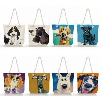Rregulloje Kanate Reusable Blerës Qese Greyhound Zi, Qen I Shtyp Gratë E Zonja E Modës Liri Pëlhurë Handbags Pazar Ngarkesë Çanta
