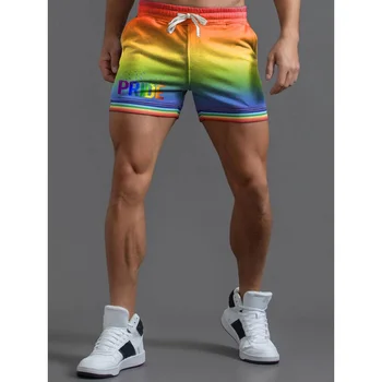 BabYoung e Njerëzve Rainbow Krenari Rainbow Shirita Rastësor pantallona të shkurtra Pambuku pantallona të shkurtra Sportive të Modës Njerëzve Capris Çiftet Plus Size S~4XL