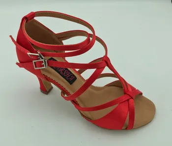 Fashional profesionale womens latine këpucë valle ballroom salsa tango këpucët e dasmës & palë këpucë të kuqe saten 6232R