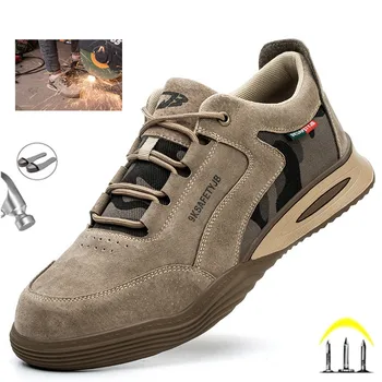 Re 2023 Pigskin Kamoshi Elektrike Saldim Me Siguri Këpucë Për Burra Çelikut Gishtin E Punës Këpucë Të Punës Këpucë Ndikimin E Rezistencës Meshkuj Çizme