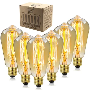 Retro Edisonit në Llambë të Lehta E26 E27 110V 220V 40W 60W ST64 fije e hollë e Flaktë Ampoule Bulbs Vintage Edisonit në Llambë Dekor në Shtëpi