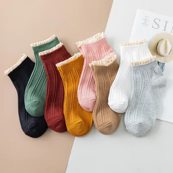 Pranverë e Re Gratë s' Double Gjilpërë Dantella Anije Çorape të Ngurta me Ngjyra Japanese Kolegji Stil Retro Femër të Shkurtër Grua Çorape Kyçin e këmbës Çorape