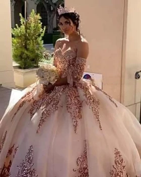 ANGELSBRIDEP me të Dashurën e Quinceanera Dresses Për 15 Partisë Detachable Mëngë Applique Formale Ditëlindjen Gowns Princeshë të NXEHTË