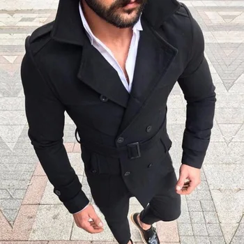 Njerëzit e Overcoat Modës Klasike të Dyfishtë Breasted të Gjatë Xhaketë Britanik Stil Pallto llogore Vjeshtë Dimër Mashkull Trash Ngrohtë Outerwear