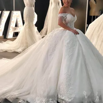 Luksoze Beaded Dantella Wedding Dresses 2023 Të Reja Elegante Jashtë Sup Tulle Nusërisë Dasma Gowns Princeshë Të Dashurën E Nusërisë Fustan