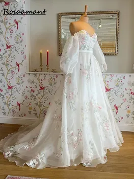 Print Lule Wedding Dresses Me Të Dashurën E Nusërisë Gowns Për Nusen E Mantelit De Mariée Plazh Spastrim Të Trenit Për Të Grave