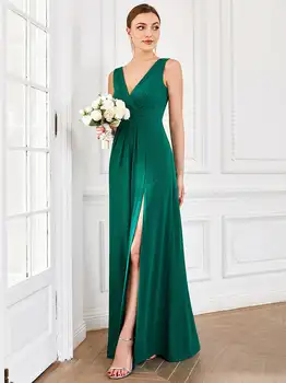Dresses Mbrëmje elegante V të Qafës Fshehur zinxhir Me Anën e Ndarë 2023 BAZIIINGAAA e Shimmery Jeshile të Errët Sequins Prom Gra Veshje