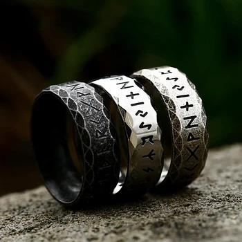 Vintage Çelik Nordike Viking Rune Unazë Për Burrat, Gratë Punk Biker Modës Çift Amulet Unaza Bizhuteri Dhuratë Me Shumicë