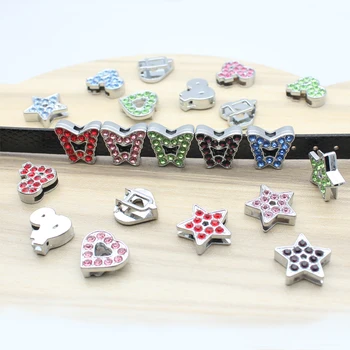 10mm Colord diamant i rremë Rrëshqisni për Bukuri Byzylyk Bërë Yje të Zemrës Lule Përshtaten Pet Collars Wristbands Keychain DIY Aksesorë Dhuratë