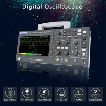 Hantek DSO2C10 2C15 2D10 2D15 Dixhitale Ruajtjen Oscilloscope 2 Kanale 100Mhz/150Mhz USB Osciloscopio 1GSa/s Mostër Shkalla Metër