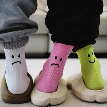 Qan Smiley Çorape Qesharake Sportive Të Ngurta Me Ngjyra Çift Tub Çorape Çorape Pambuku Personalitetit Të Pastër Ngjyra Qesharake Çorape