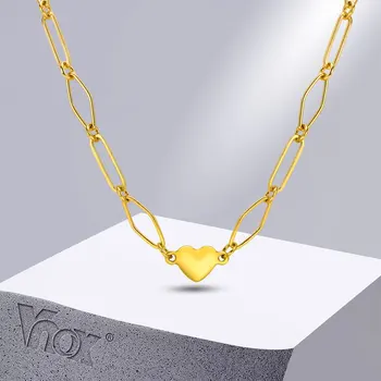 Vnox Elegant Zemra Necklaces për Gratë e Vajzat, Ngjyrë Ari Çelik Paperclip Zinxhir Choker Jakë, Ditëlindjen Vjetorin Dhurata