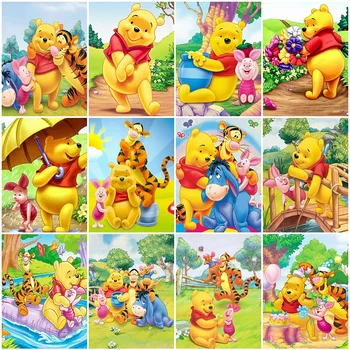 Disney Pikturë Nga Numrat Winnie Pooh Tërhequr Nga Numrat E Vendosur Të Mbajnë Kafshëve Për T'u Ngjyrosur Me Kornizë Kanavacë Dorën E Punuar Me Dorë Dhuratë