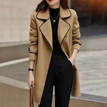 Gratë Xhaketa Të Ngurta Me Ngjyra 2022 Vjeshtë Dimër Tunika Me Rrip Të Gjatë Mëngë Të Overcoat Elegante Femra Triko Të Modës Outerwear