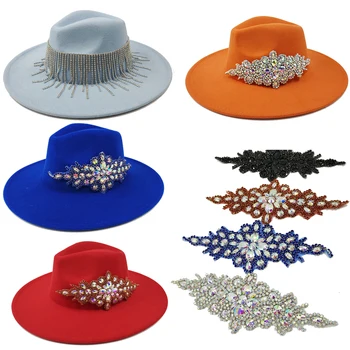 Diamant i rremë Tassel Hat Fedora Ndjerë Hat 9.5 CM i Madh Buzë Jazz Kapak Evropiane dhe Amerikane të Stilit Elegant Grave Hat Dasmës Panama Hat