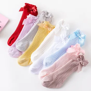 Vajzat Baby Çorape Bowknot Çorape Rrjetë Baby Princeshë Çorape Foshnjat Gju Gjatësi Çorape Të Porsalindur Hollë Pambuku Çorape