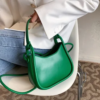 Burminsa Gjysmë Hëna e Vogël Sup Çanta Për Femra 2023 Trend Luksoze Projektuesi Crossbody Qese PU Lëkure Zonja Handbags Jeshile Blu