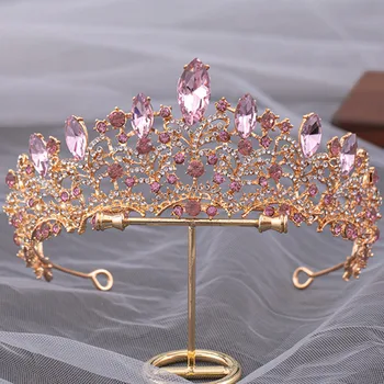 DIEZI Elegante Princeshë Crystal AB Tiara Kurorë Për Martesë Vajzat Luksoze Nusërisë Mbretëresha Purpurt diamant i rremë Pajisje të Flokëve Headbands