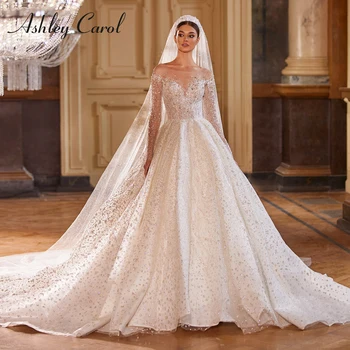 Eshli Carol Luksoze Wedding Dresses Për Gratë 2023 Nusja Mëngë Të Gjata Princeshë E Gazuar Beaded Nusërisë Fustan Vestidos De Novia