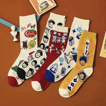 1Pairs Qesharake shejtan çorape të burrave dhe grave Janpanese Korean version në tub Harajuku e bukur të vajzave cartoon neto të kuqe batica çorape