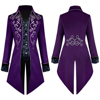 Njerëzit Steampunk Gotik e Viktorias, Xhaketë Vintage Purpurt Kadife Tailcoat Mesjetare Frock Shtresë Uniforme Rilindjes Kostum Homme XXXL