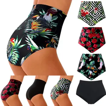 Gratë Të Lartë Bel Brazilian Bityoms Fund Rroba Banje Bikini Bottoms Tankini Notuar Rripa Plus Size Lules Printimi I Dokumenteve