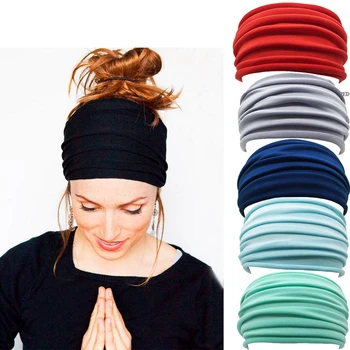 Nder Ngjyrat E Grave Nonslip Elastike Folds Yoga Hairband Modës Gjerë Sportive Shirit Dekorativ Drejtimin Pajisje Të Zgjas Flokët Band