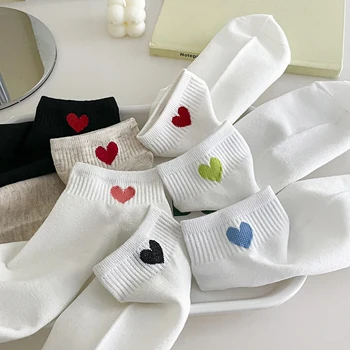 Kyçin E Këmbës Çorape Për Gratë 2023 Reja Verë Korean Stil Zemra E Bukur E Bardhë Çorape Femra Breathable Zonja Çorape Pambuku Të Shkurtër Të Qëndisur