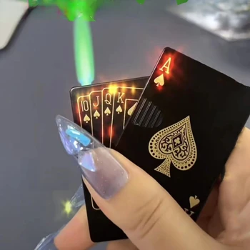 Re Metalike Krijuese Jet Pishtar Të Gjelbër Flaka Poker Më Të Lehta Windproof Duke Luajtur Kartën Më Të Lehta Pirja E Duhanit Pajisje Qesharake Lodër Dhuratë Për Njerëzit