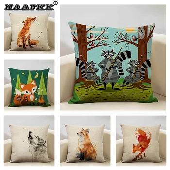 Nordic Pillowcase Bukur Kafshëve Fox Dekorative Jastëk të Mbuluar prej Liri të hollë të Hedhin Jastëk të Mbuluar për Dekor në Shtëpi 45x45cm