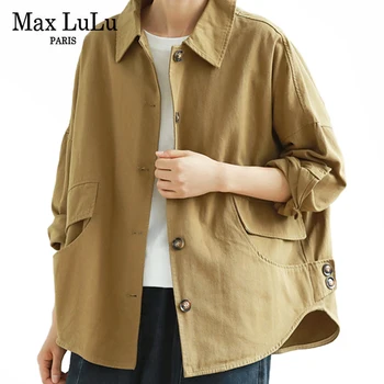 Max LuLu Vjeshtë 2021 Outerwear Womens Khaki Korean Stilin Vintage Xhaketë Themelore Zonja Rastësor Pallto Butonin Harajuku Veshje Të Lirshme